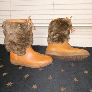 Ellen Tracy Saddle Tan Leather/Fur Boot Size (7)